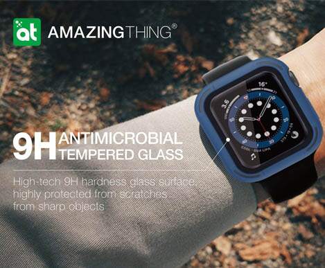AmazingThing Impact Shield Pro for Apple Watch for Series SE - 6 - 5 - 4 ( 44mm) - Anti Bacterial proctective case with screen protector - Alaskan Blue (Barcode: 4892878064101 )