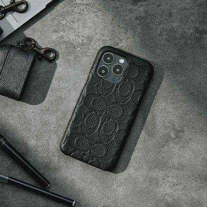 Coach Leather Slim Wrap for iPhone 14 Pro Max - Black Emboss Signature C Pebbled Leather (Barcode: 650450081120 )
