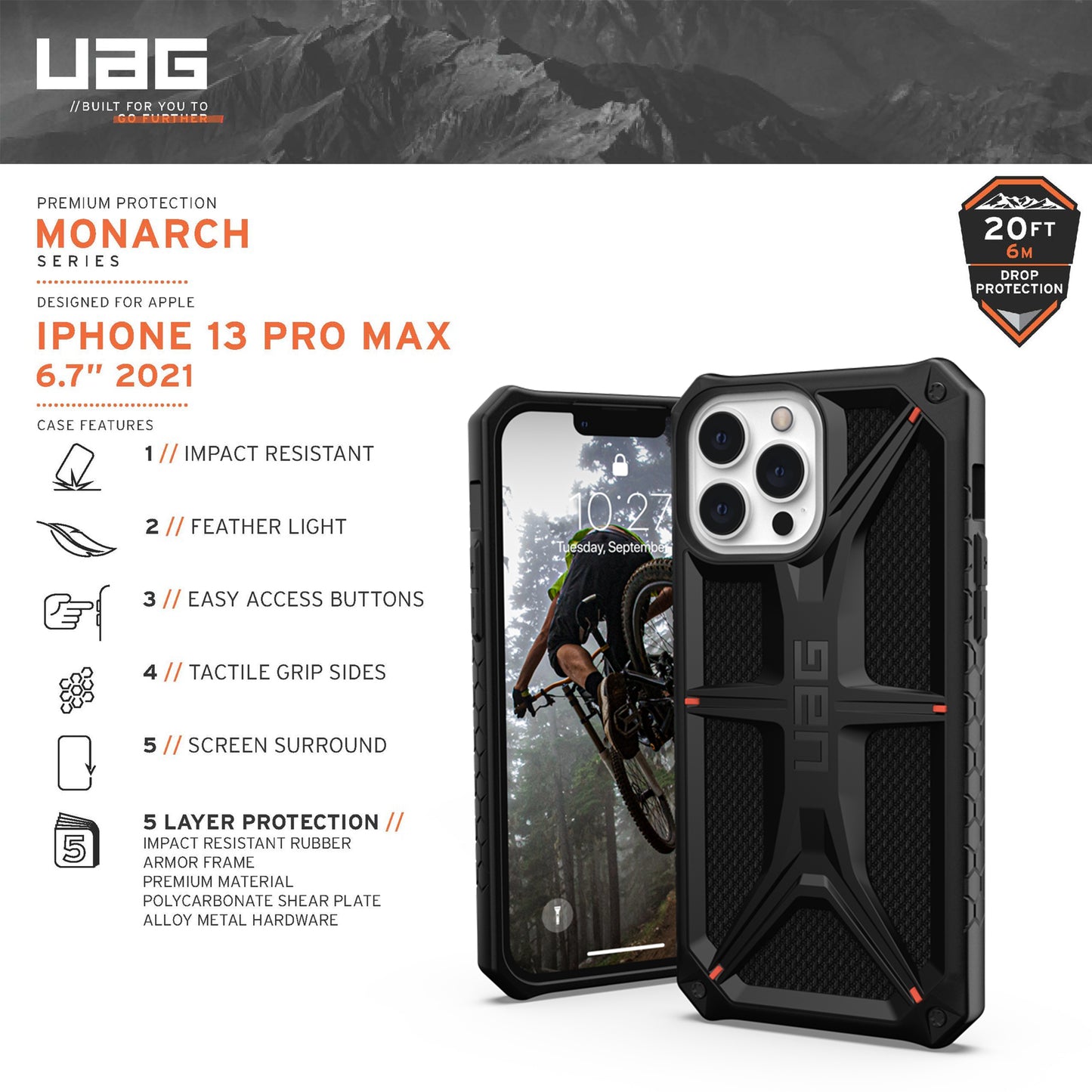 UAG Monarch for iPhone 13 Pro Max 6.7" 5G - Kevlar Black (Barcode: 810070363741 )