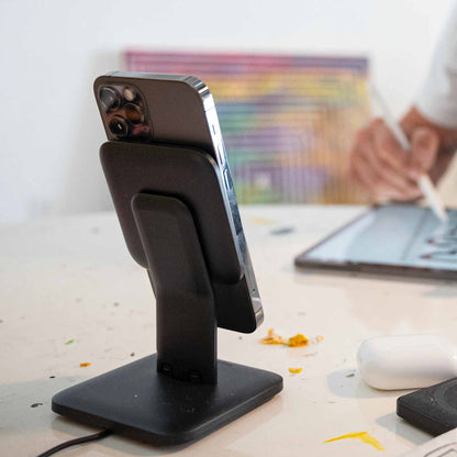 Mophie Snap+ Wireless Charging Stand 15W for iPhone - Smartphone - Qi-enable Devices ( Include Snap Adapter )- MagSafe Compatible - Black (Barcode: 840056140646 ) - Forexengineer-malaysia