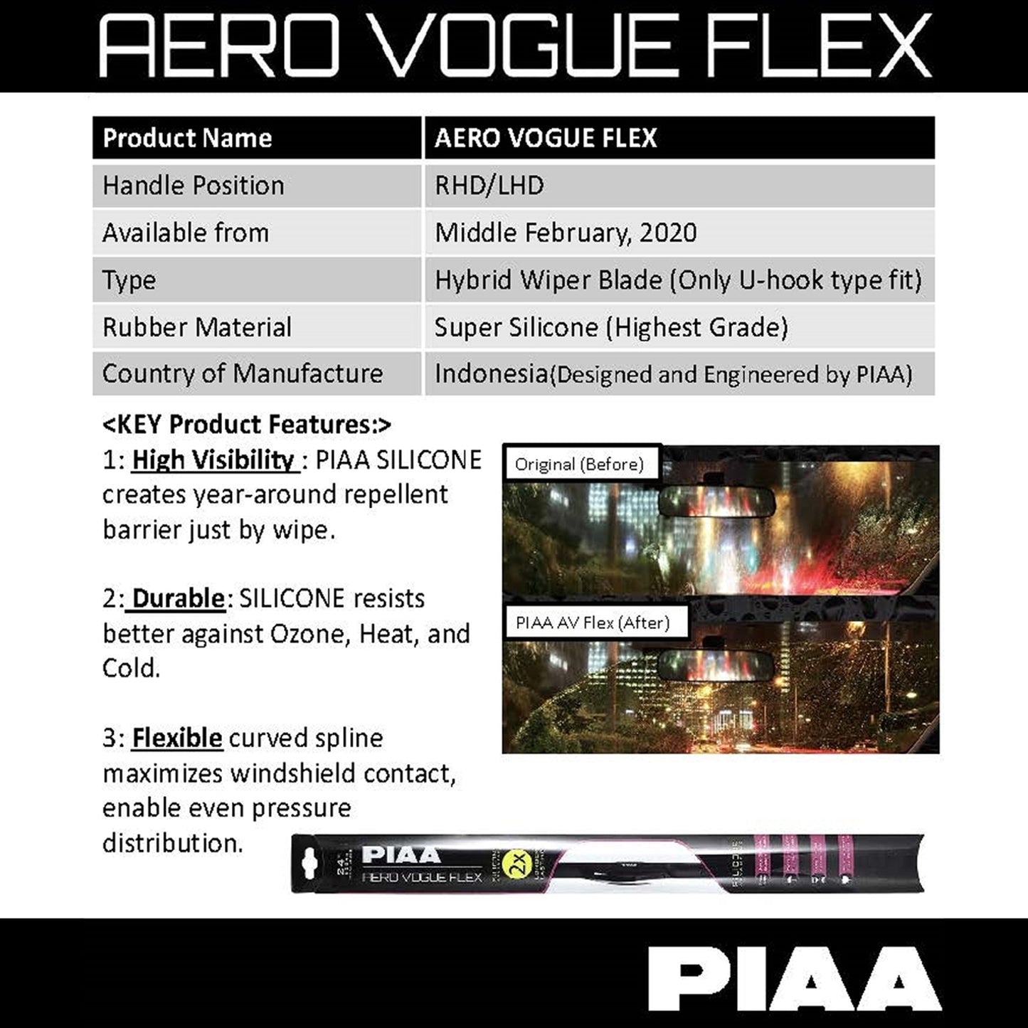 PIAA AERO VOGUE FLEX Car Wiper ( 14" ) - Black (Barcode: 4960311050902 )