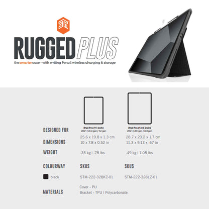 STM Rugged Plus for iPad Pro 11" ( 2022 - 2018 ) - Air 10.9" ( 5th - 4th Gen ) ( 2022 - 2020 ) M1 Chip - Black (Barcode: 810046111260 )