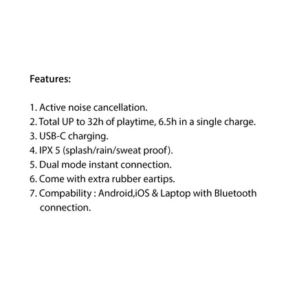 Sudio Wireless Earphone T2 Active Noise Cancellation & Clear Dynamic Sound - White (Barcode: 7350071384121 ) - Forexengineer -Malaysia- 7350071384121