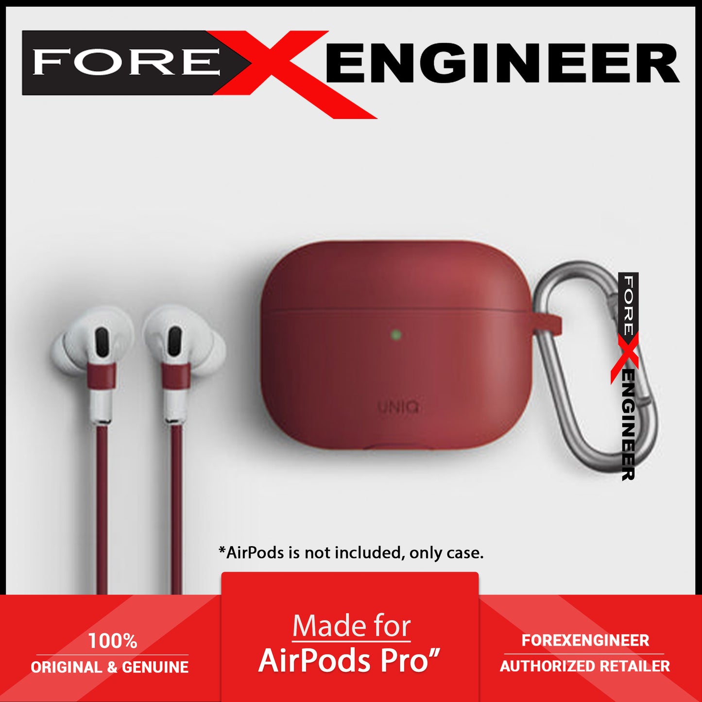 UNIQ Vencer for Airpods Pro - Active Silicone with Carabiner and Strap - Maroon (Barcode: 8886463672860 )