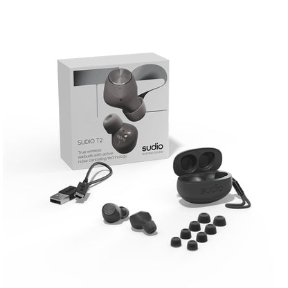 Sudio Wireless Earphone T2 Active Noise Cancellation & Clear Dynamic Sound - Black (Barcode: 7350071380956 ) - Forexengineer -Malaysia- 7350071380956