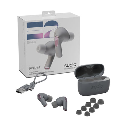 Sudio Wireless Earphone E2 - Hybrid Active Noise Cancellation Spatial Audio - Grey (Barcode: 7350071384657 ) - Forexengineer -Malaysia- 7350071384657