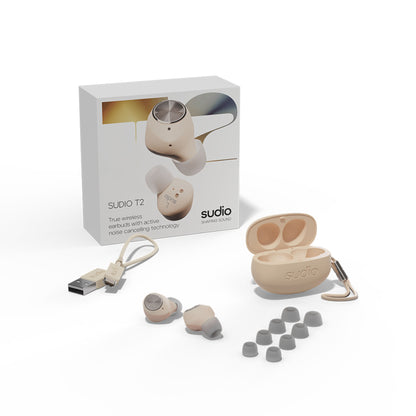 Sudio Wireless Earphone T2 Active Noise Cancellation & Clear Dynamic Sound - Sand (Barcode: 7350071385012 ) - Forexengineer -Malaysia- 7350071385012