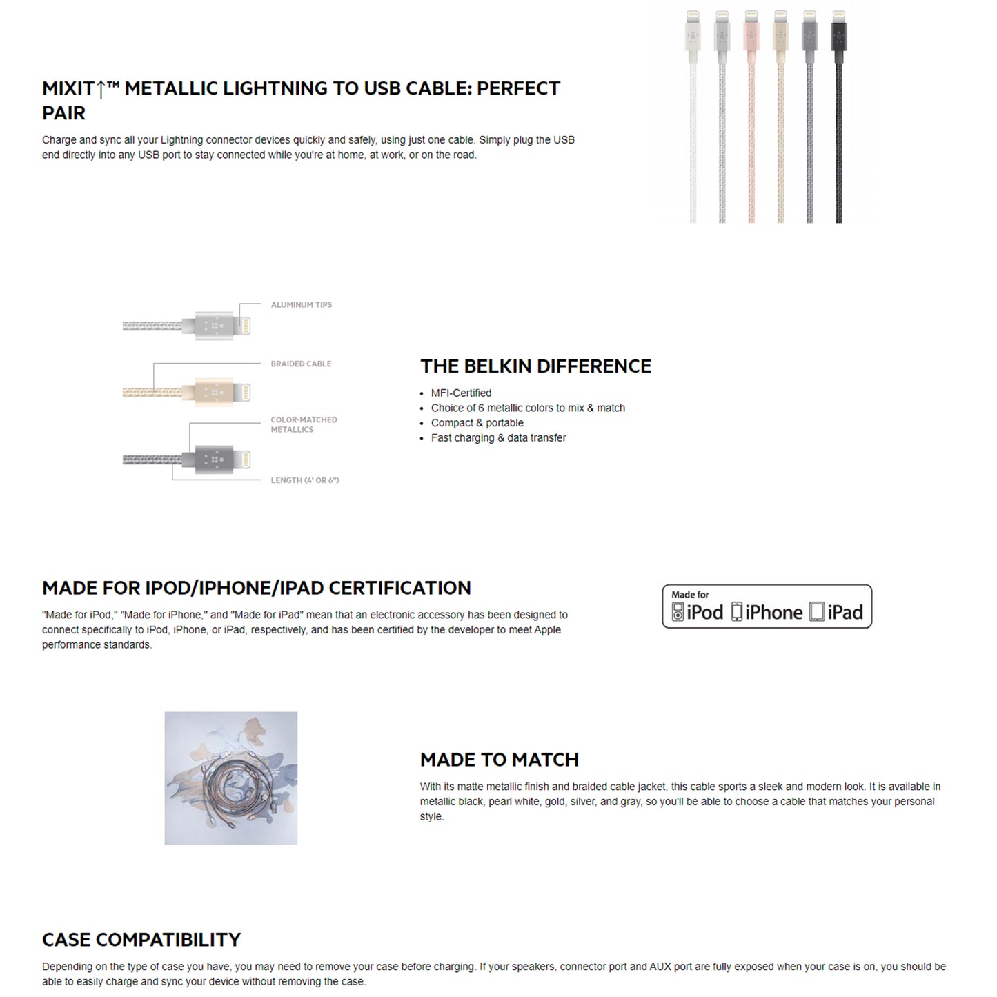 BELKIN MIXIT Metallic Sync - Charge Lightning Cable - Premium 2.4A ( 1.2m ) - Gold (Barcode: 745883656332 )