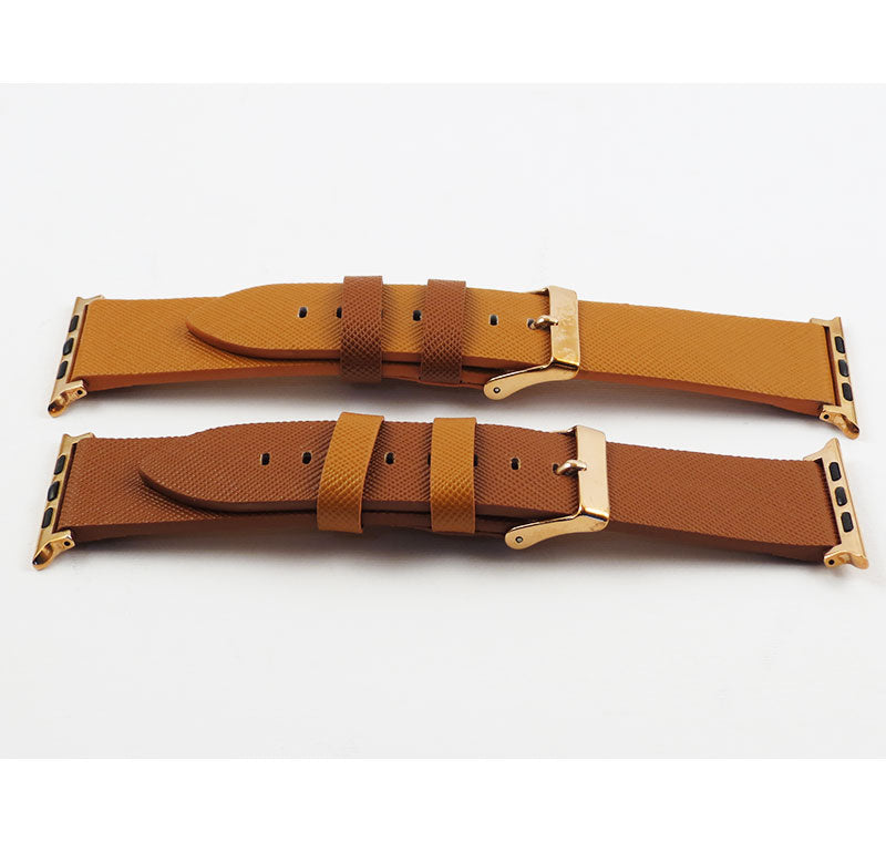 VIVA MADRID Montre Duo Leather Strap for Apple Watch Series 7 - SE - 6 - 5 - 4 - 3 - 2 - 1 ( 41mm - 40mm - 38mm )- Orange & Brown (Barcode: 8886461234589 )