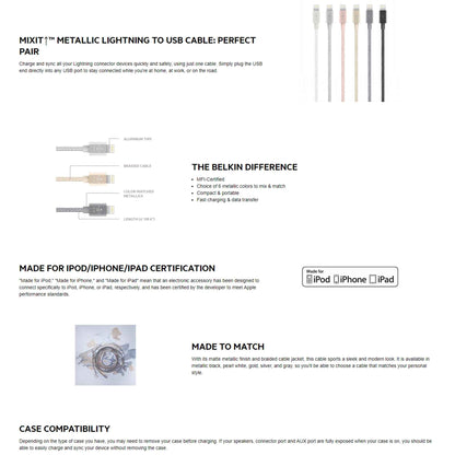 BELKIN MIXIT Metallic Sync - Charge Lightning Cable - Premium 2.4A ( 1.2m ) - Silver (Barcode: 745883656356 )