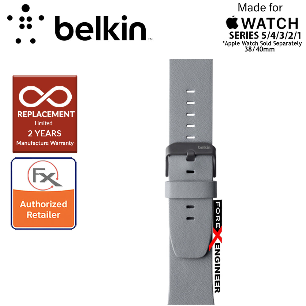 Belkin Classic Leather Band for Apple Watch Series 7 - SE - 6 - 5 - 4 - 3 - 2 - 1 ( 41mm - 40mm - 38mm ) - Gray - ( Barcode : 745883723737 )