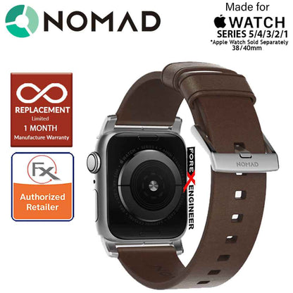 [ONLINE EXCLUSIVE] Nomad Modern Leather Strap Apple Watch Series 7 - SE - 6 - 5 - 4 - 3 - 2 - 1 ( 41mm - 40mm - 38mm ) - Rustic Brown Leather with Silver Hardware ( Barcode : 855848007489 )