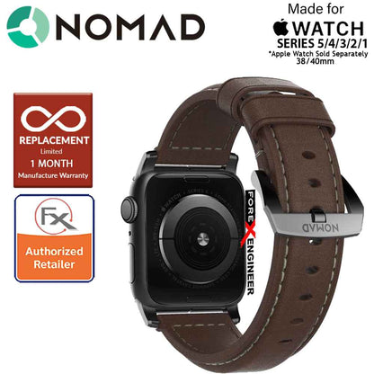 Nomad Traditional Leather Strap Apple Watch Series 7 - SE - 6 - 5 - 4 - 3 - 2 - 1 ( 41mm - 40mm - 38mm ) - Rustic Brown Leather with Black Hardware ( Barcode : 855848007359 )