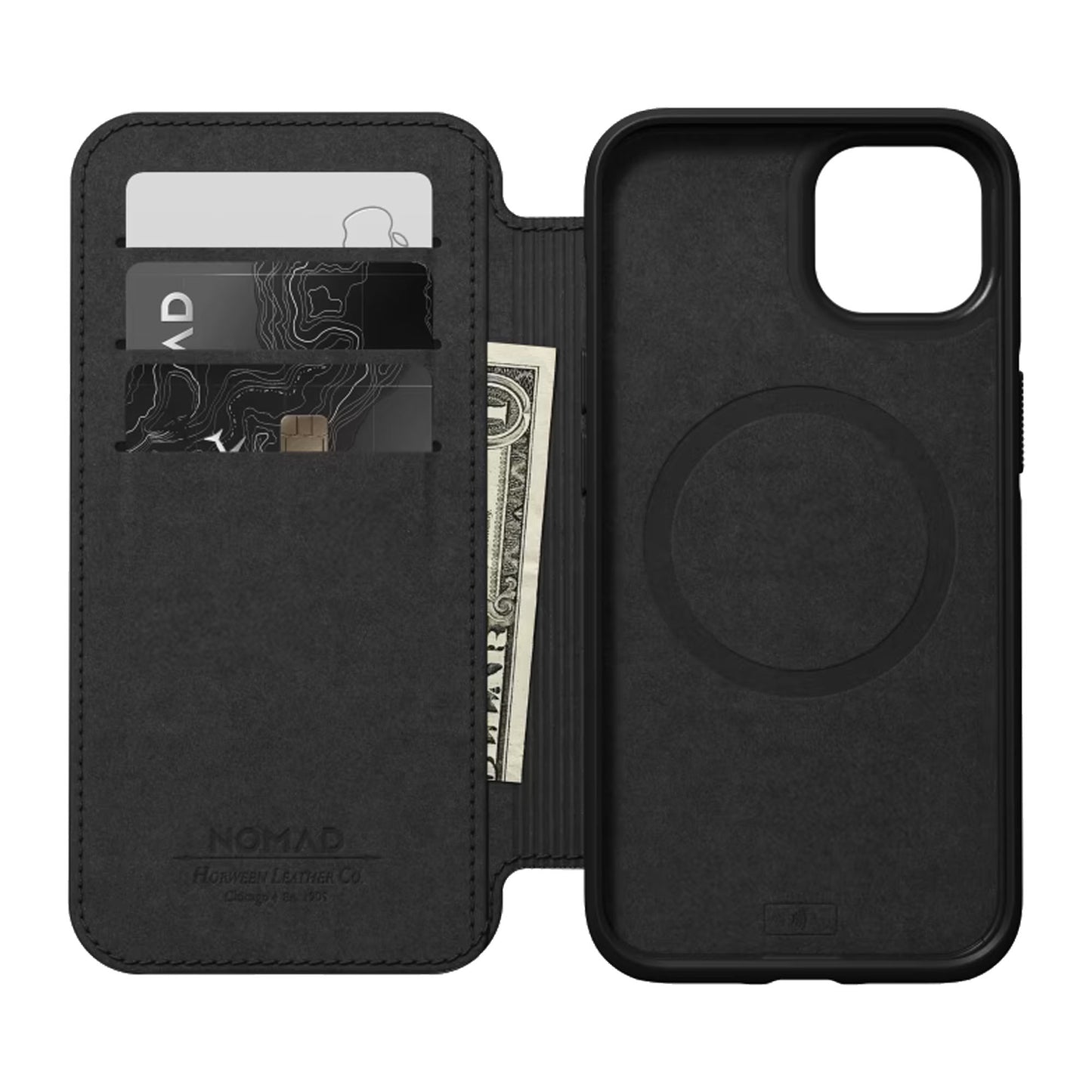 [ONLINE EXCLUSIVE] Nomad Modern Leather Folio Rugged Case for iPhone 13 Pro 6.1" 5G - MagSafe Compatible - Black (Barcode: 856500010786 )