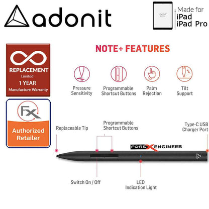 [RACKV2_CLEARANCE] Adonit Note+ - Note Plus with Presure Sensitive - Same like Apple Pencil - Black Color