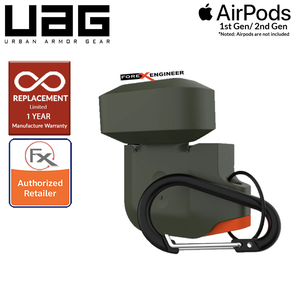 UAG AirPods Gen 1 & Gen 2 Silicone Case - Olive Drab - Orange Color