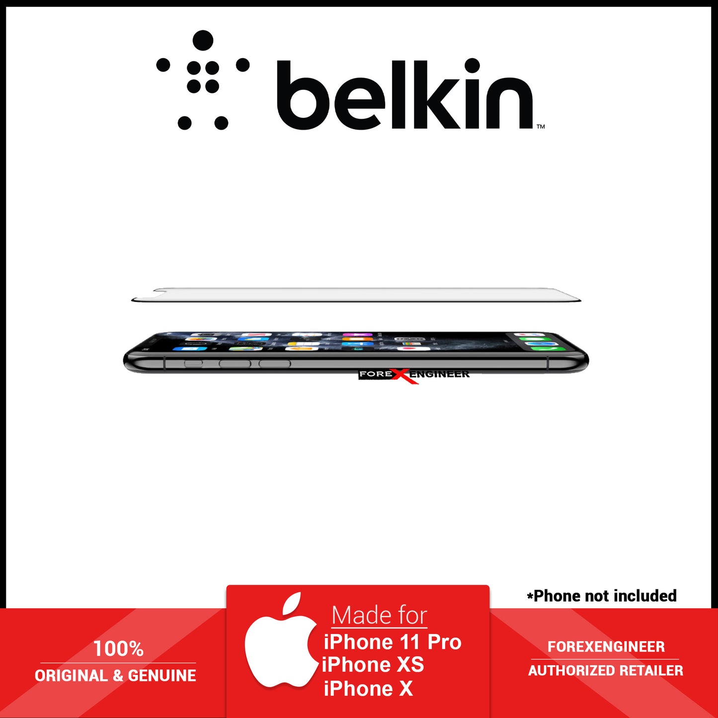 Belkin EZ Tray Tempered Curve Glass for iPhone 11 Pro - Xs - X - Clear