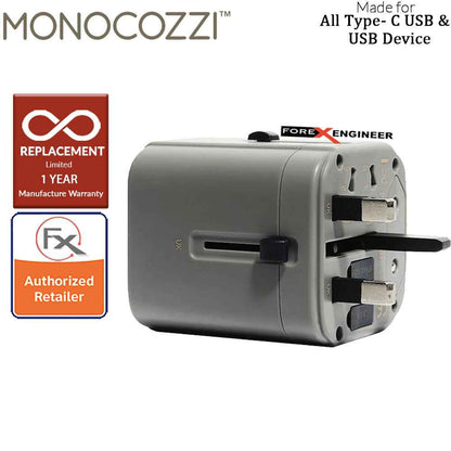 [RACKV2_CLEARANCE] Monocozzi Bon Voyage Travel Adaptor with 4.5A Dual USB and USB-C Connector Charcoal color
