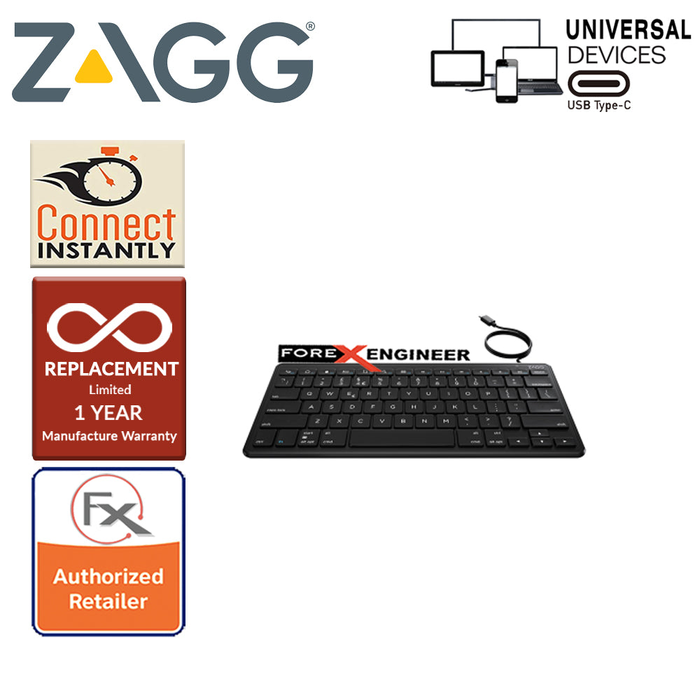 ZAGG Universal Keyboard USB-C Wired - Full Size Keyboard with USB C 1.5m Cable