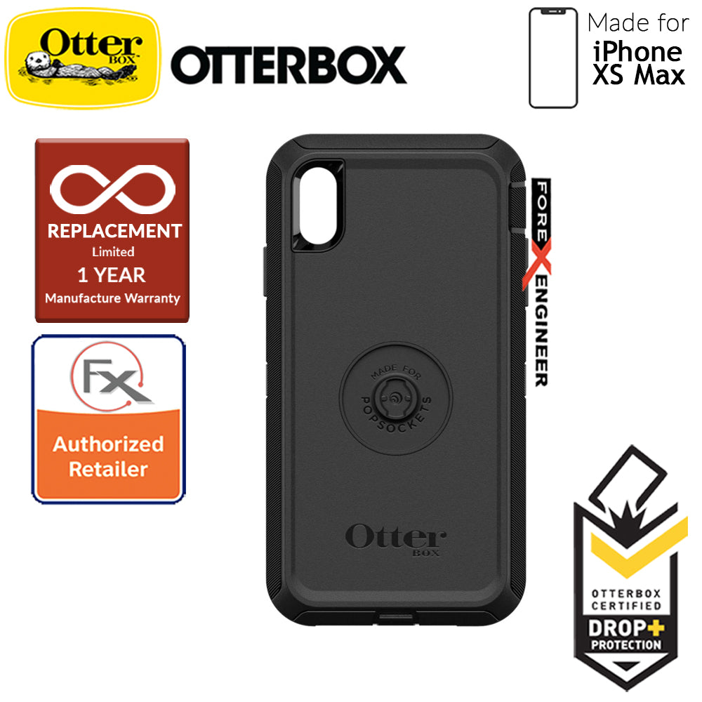 OTTER + POP Defender for iPhone Xs Max - Rugged Protective Case with PopSockets - Black