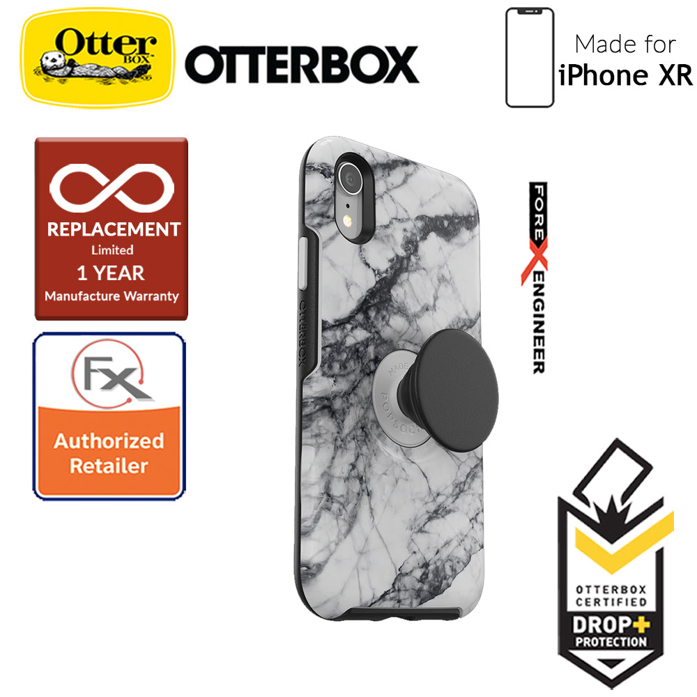 OTTER + POP Symmetry for iPhone XR - Slim Protective Case with PopSockets -  White Marble