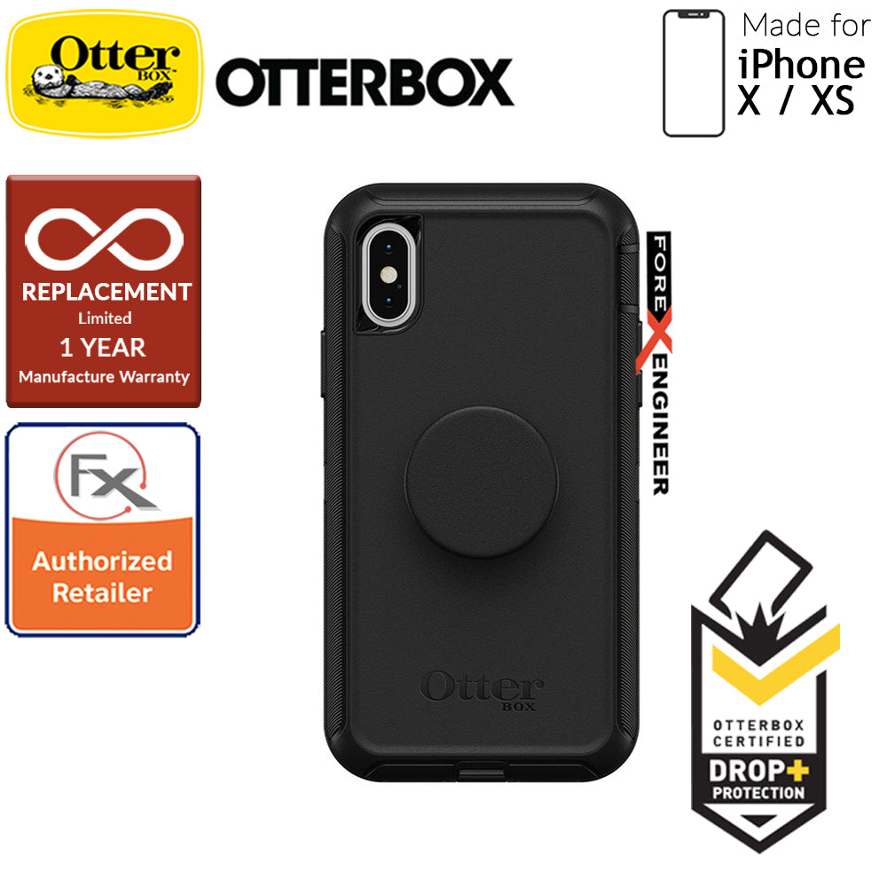 OTTER + POP Defender for iPhone X - Xs - Rugged Protective Case with PopSockets - Black