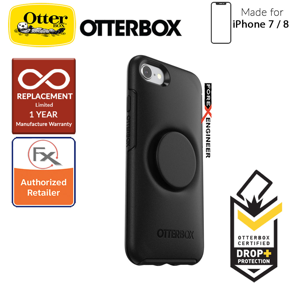 OTTER + POP Symmetry for iPhone 7 - 8 - Slim Protective Case with Pop Sockets - Black
