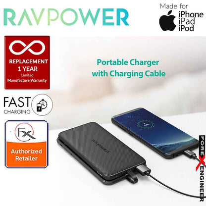 RavPower RP-PB099 Power Bank 10000mAh capacity with Built-In Lightning Cable - Black - Forexengineer-malaysia