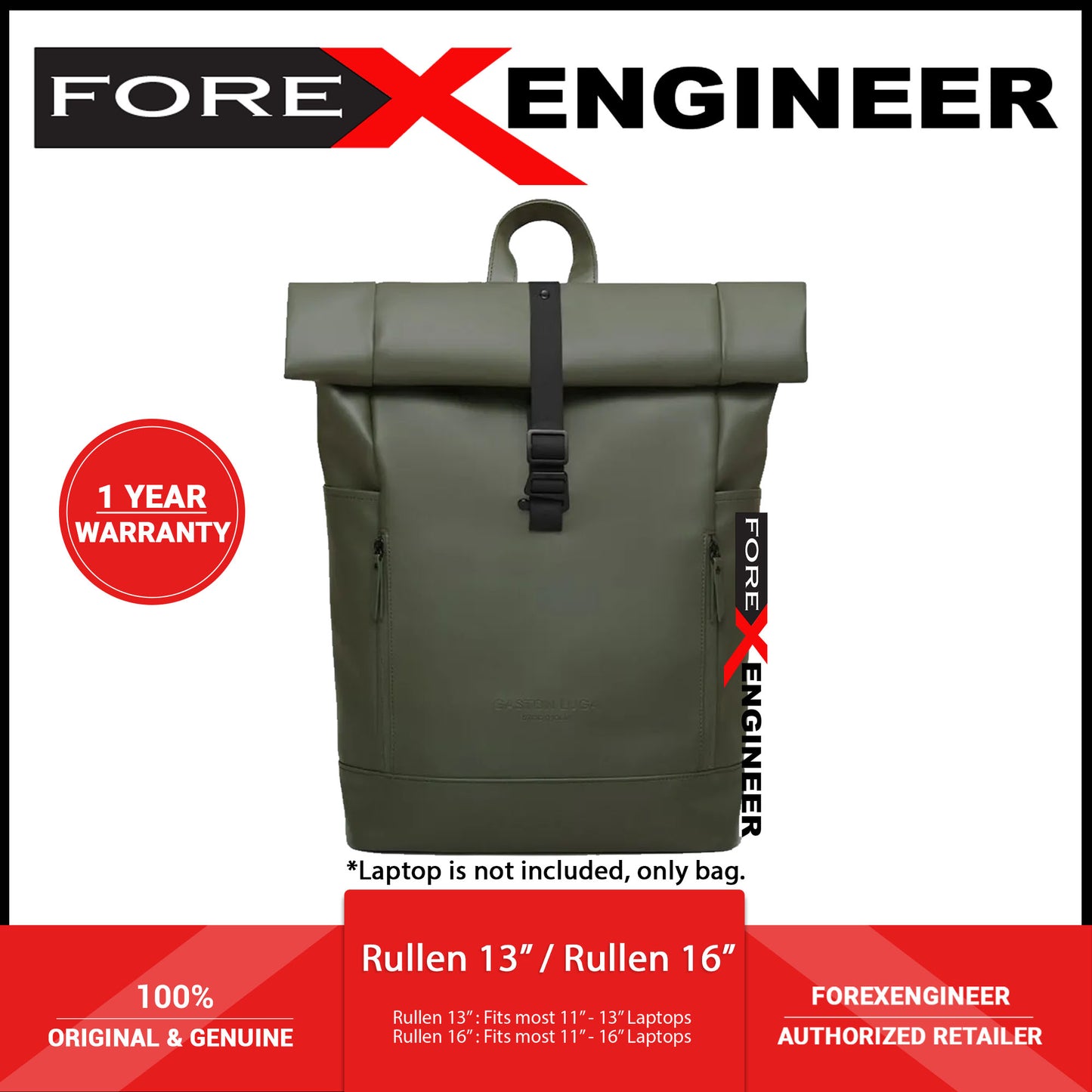 Gaston Luga Rullen 16'' Backpack ( Fits most 11" - 16" Laptops ) Olive- Black