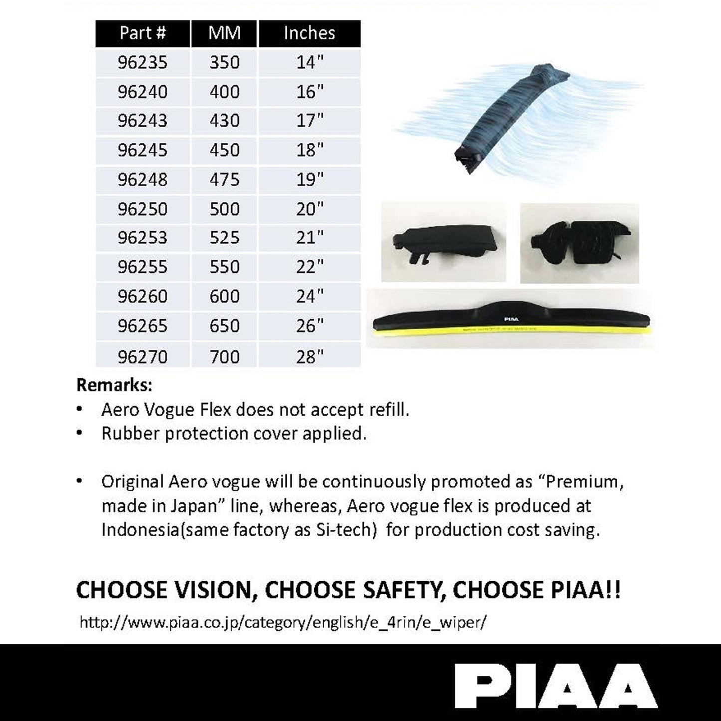 PIAA AERO VOGUE FLEX Car Wiper ( 28" ) - Black (Barcode: 4960311051015 )