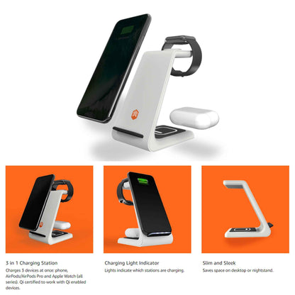 STM ChargeTree 3 in 1 wireless charging station - for iPhone , Apple Watch , and Airpods ( White ) ( Barcode : 810046110003 )