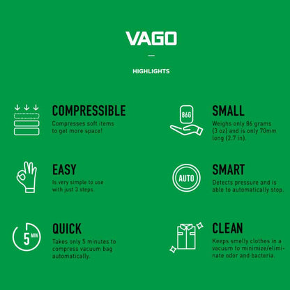 Vago Travel Portable Compressor Vacuum Bag + FREE 1pcs Vago Vacuum Bag M size - White (Barcode: 4713213549018 )