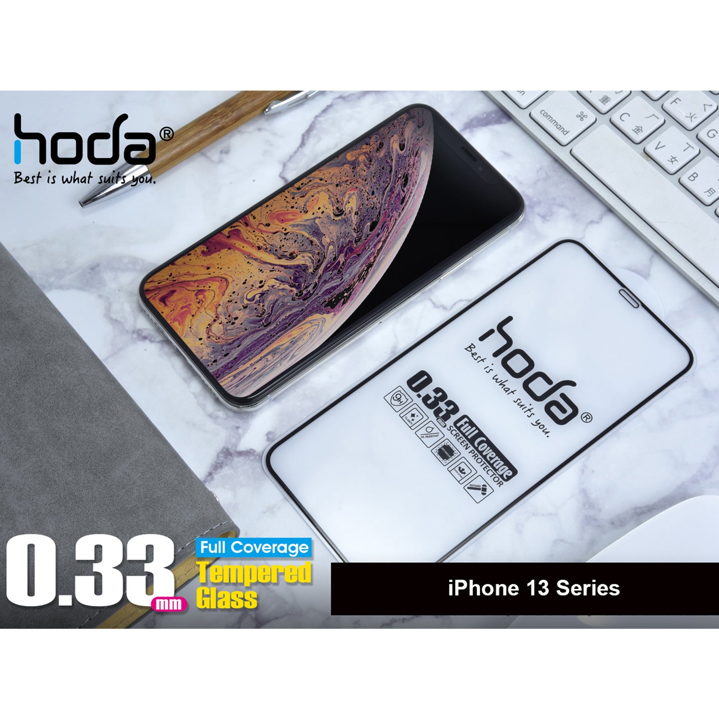 Hoda Tempered Glass for iPhone 13 - 13 Pro 6.1" 5G ( 2.5D 0.33mm Full Coverage ) - Clear (Barcode: 4711103541654 )