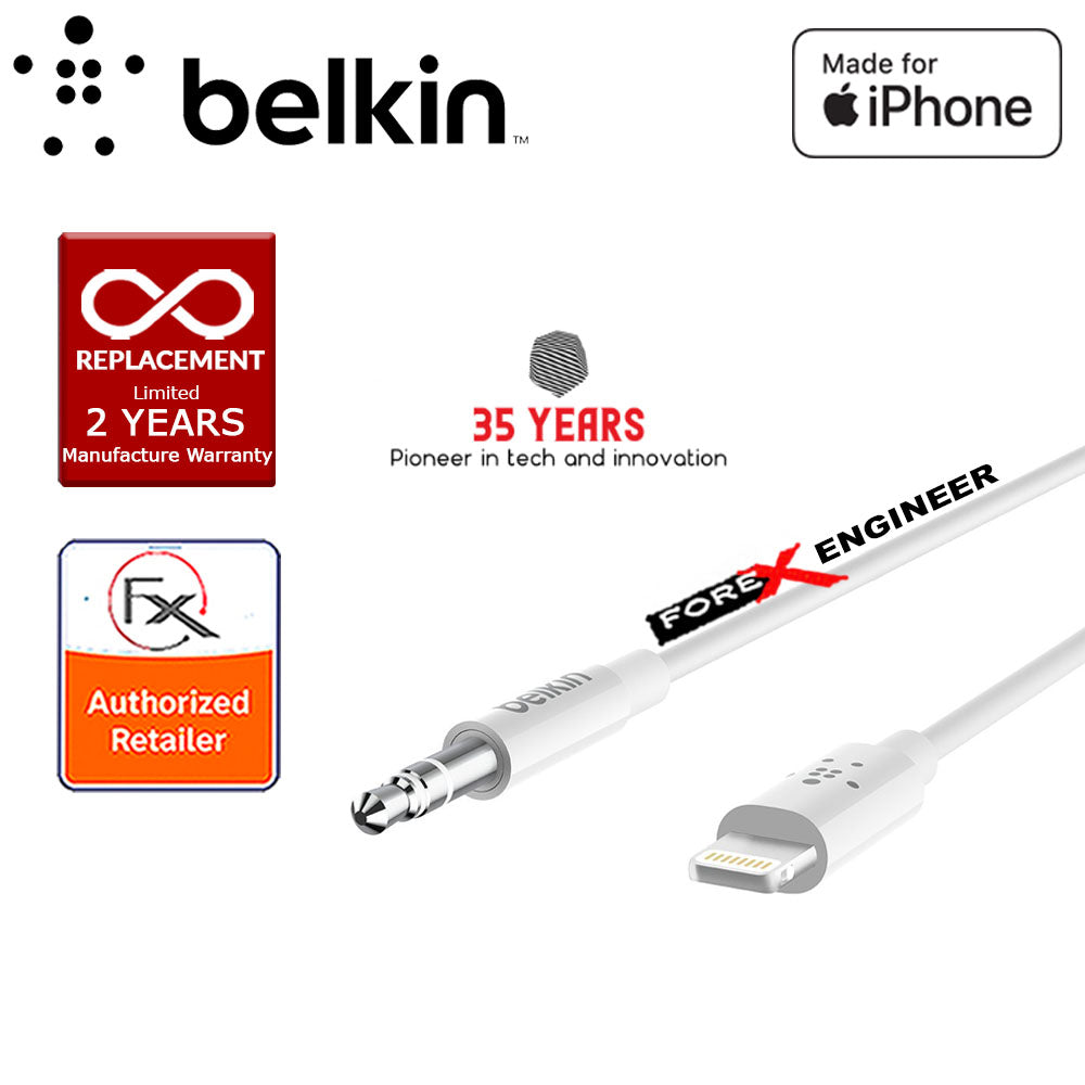Belkin 3.5mm Audio Cable With Lightning Connector - MFi-Certified Lightning to Aux Cable for iPhone - White