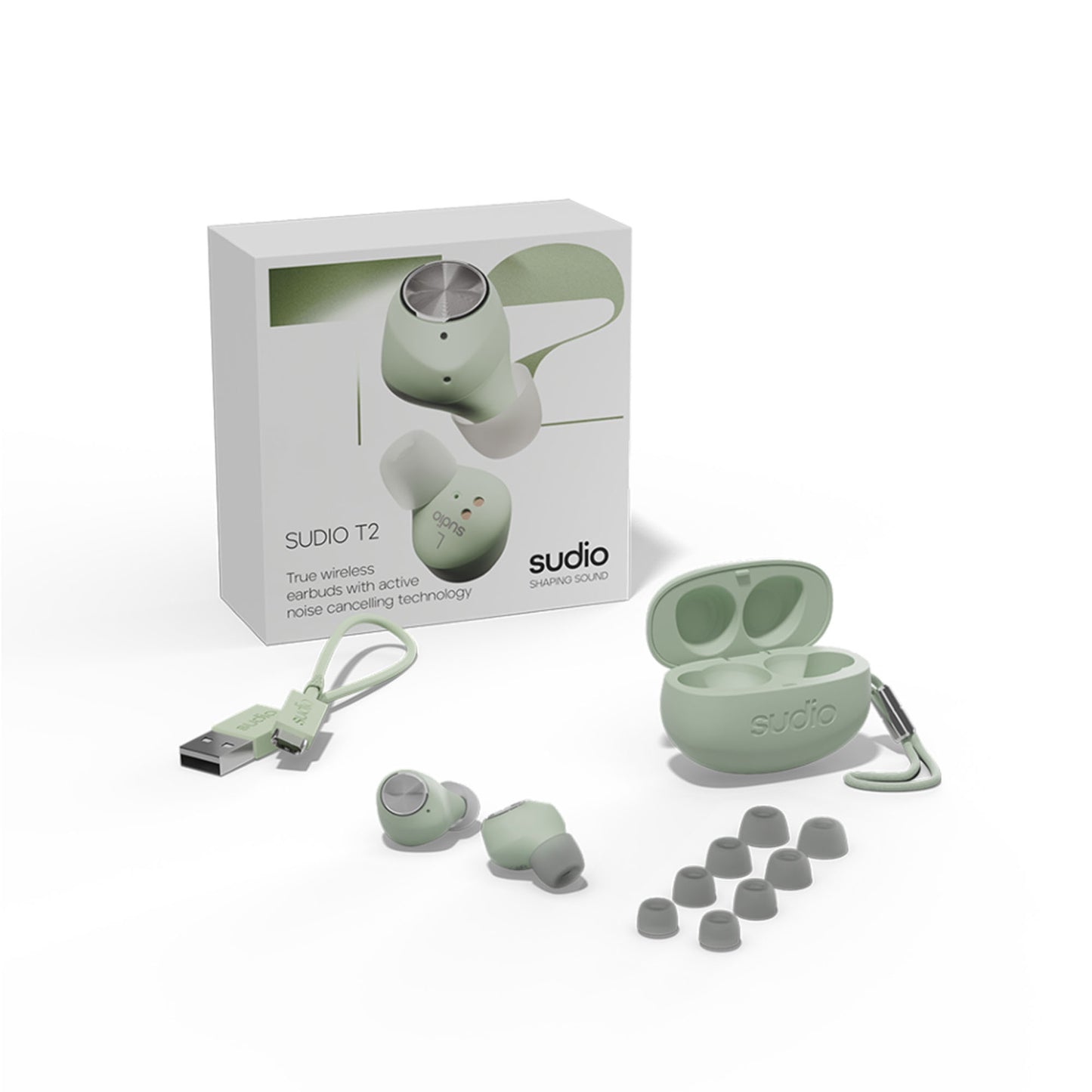 Sudio Wireless Earphone T2 Active Noise Cancellation & Clear Dynamic Sound - Jade (Barcode: 7350071384497 )