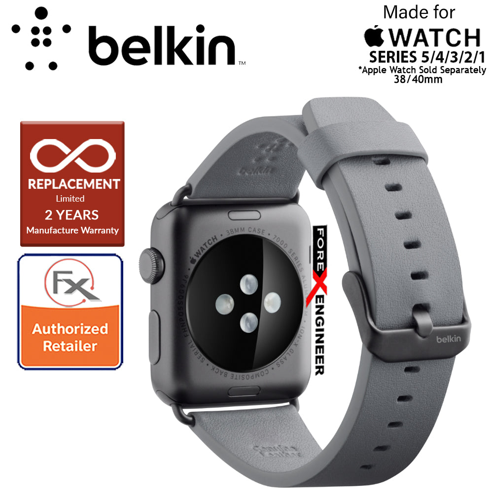 Belkin Classic Leather Band for Apple Watch Series 7 - SE - 6 - 5 - 4 - 3 - 2 - 1 ( 41mm - 40mm - 38mm ) - Gray - ( Barcode : 745883723737 )