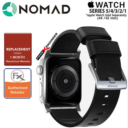 Nomad Active Strap Waterproof Black Leather for Apple Watch Series 7 - SE - 6 - 5 - 4 - 3 - 2 - 1 ( 45mm - 44mm - 42mm ) ( Silver Hardware ) ( Barcode : 856500018324 )