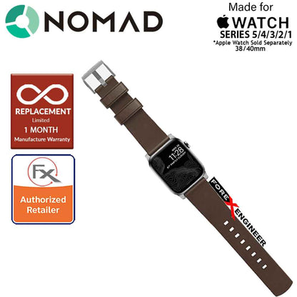 [ONLINE EXCLUSIVE] Nomad Modern Leather Strap Apple Watch Series 7 - SE - 6 - 5 - 4 - 3 - 2 - 1 ( 41mm - 40mm - 38mm ) - Rustic Brown Leather with Silver Hardware ( Barcode : 855848007489 )