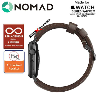 Nomad Traditional Leather Strap Apple Watch Series 7 - SE - 6 - 5 - 4 - 3 - 2 - 1 ( 41mm - 40mm - 38mm ) - Rustic Brown Leather with Black Hardware ( Barcode : 855848007359 )