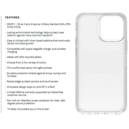 Otterbox Symmetry Clear for iPhone 13 Pro Max 6.7" 5G - Antimicrobial Case - Clear (Barcode: 840104265437 )