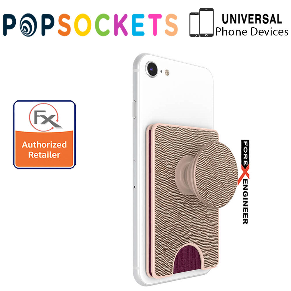 PopSockets PopWallet+ - PopWallet Plus PREMIUM - hold up to 3 credit cards or 6 business cards -  Saffiano Rose Gold Color ( Barcode : 842978158105 )