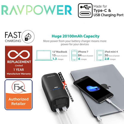 RavPower RP-PB054 AC Outlet 20100mAh Power Bank - compatible most mobile devices as well as any 240V home applaince up to 65W charged - Forexengineer-malaysia