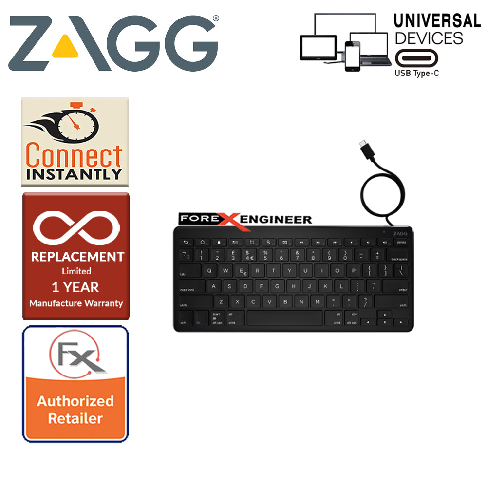 ZAGG Universal Keyboard USB-C Wired - Full Size Keyboard with USB C 1.5m Cable