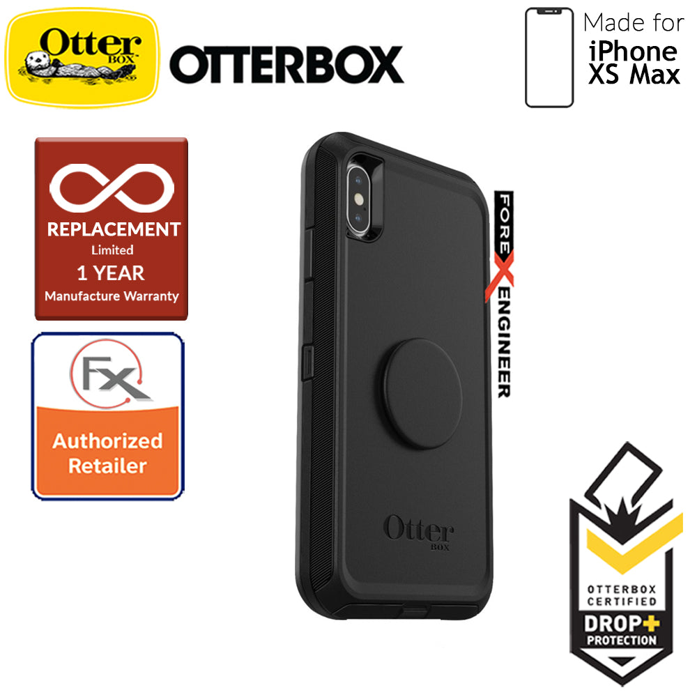 OTTER + POP Defender for iPhone Xs Max - Rugged Protective Case with PopSockets - Black