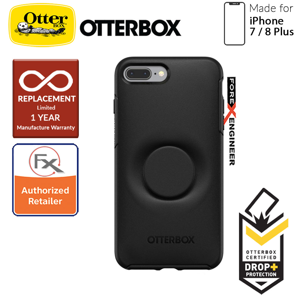 OTTER + POP Symmetry for iPhone 7 Plus - 8 Plus - Slim Protective Case with Pop Sockets - Black