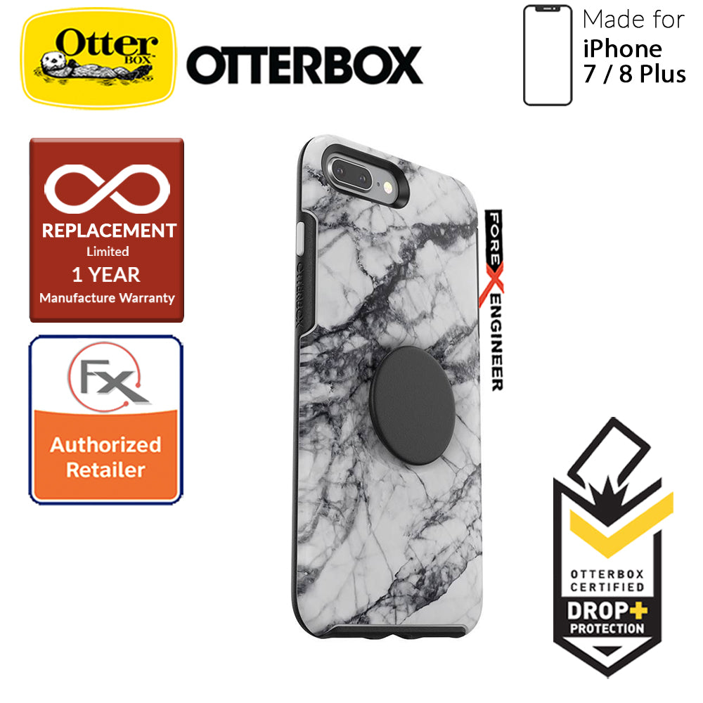 OTTER + POP Symmetry for iPhone 7 Plus - 8 Plus - Slim Protective Case with Pop Sockets - White Marble