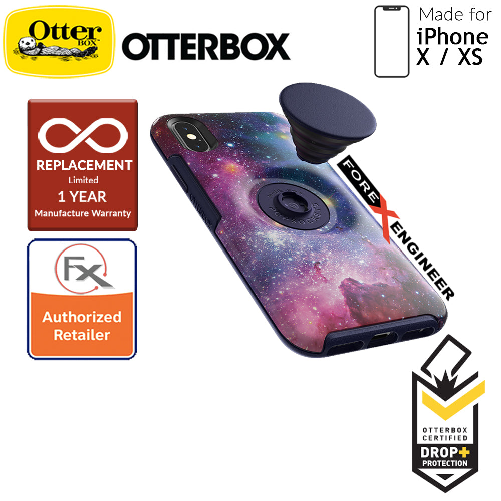 OTTER + POP Symmetry for iPhone X - Xs - Slim Protective Case with Pop Sockets - Blue Nebula