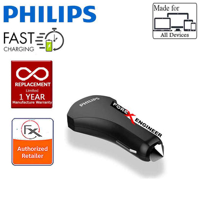 Philips Car Charger PHDLP2012 Quick Charge 3.0 Type C 33W Dual Port - Black - Forexengineer-malaysia