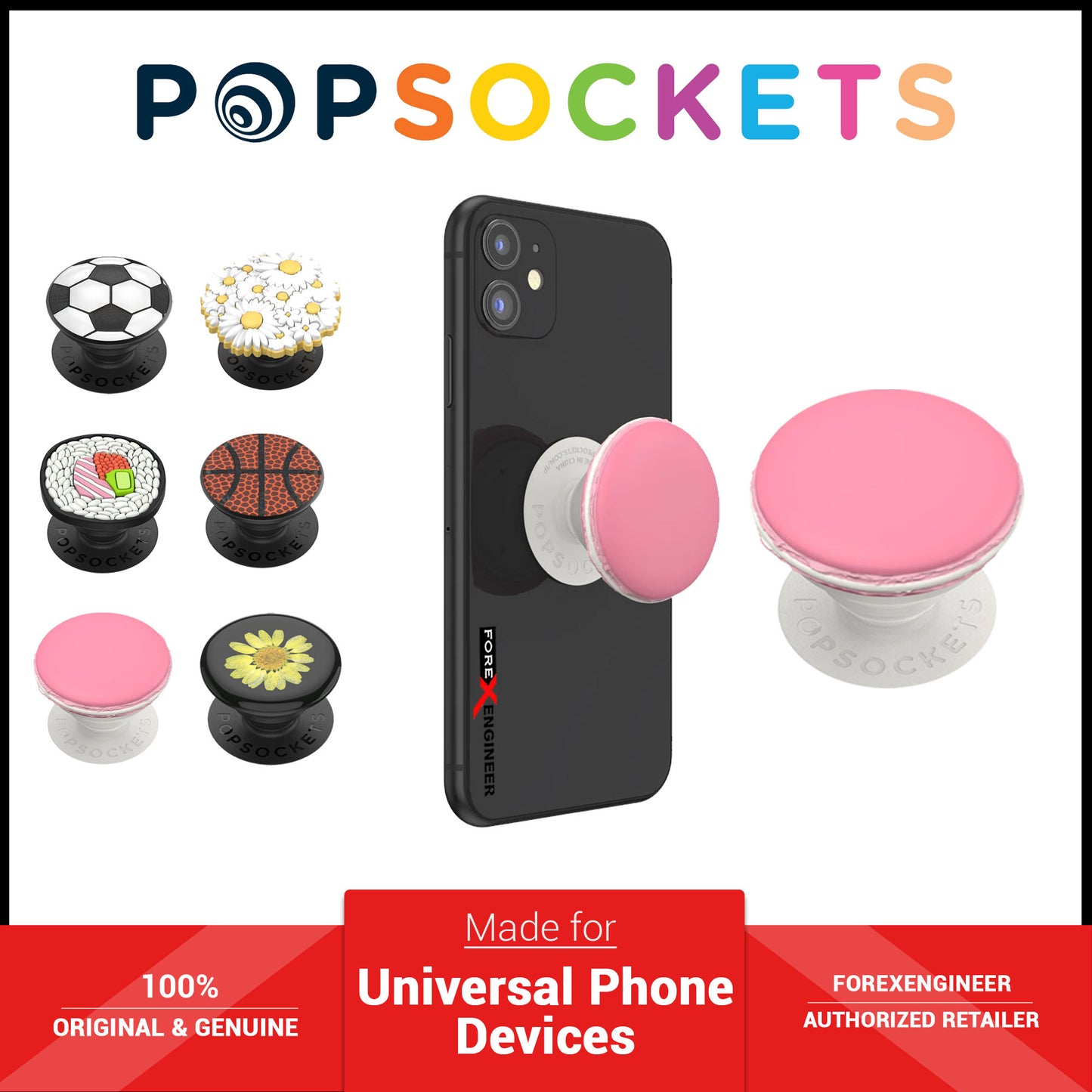 PopSockets Swappable PopGrip Premium White Posies Popouts ( Barcode : 842978186245 )