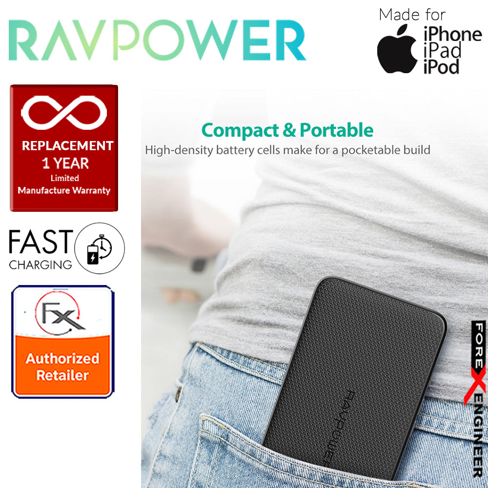 RavPower RP-PB099 Power Bank 10000mAh capacity with Built-In Lightning Cable - Black
